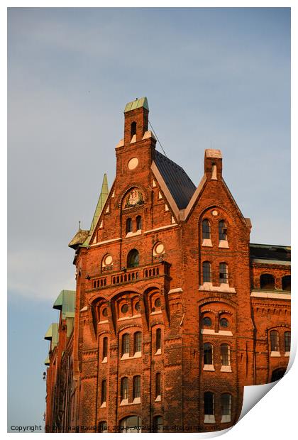 Warehouse in the Speicherstadt District of Hamburg Print by Dietmar Rauscher