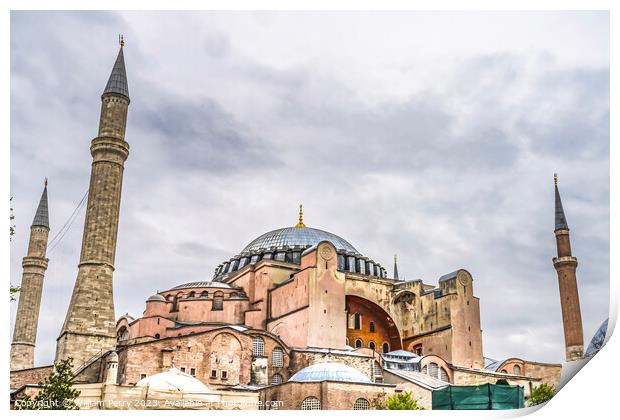 Hagia Sophia Mosque Dome Minarets Istanbul Turkey Print by William Perry