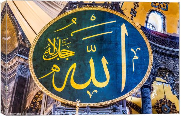 Allah Medallion Hagia Sophia Mosque Basilica Istanbul Turkey Canvas Print by William Perry