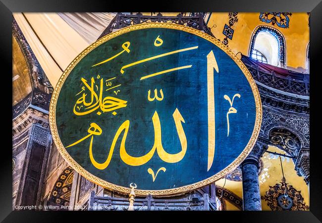 Allah Medallion Hagia Sophia Mosque Basilica Istanbul Turkey Framed Print by William Perry
