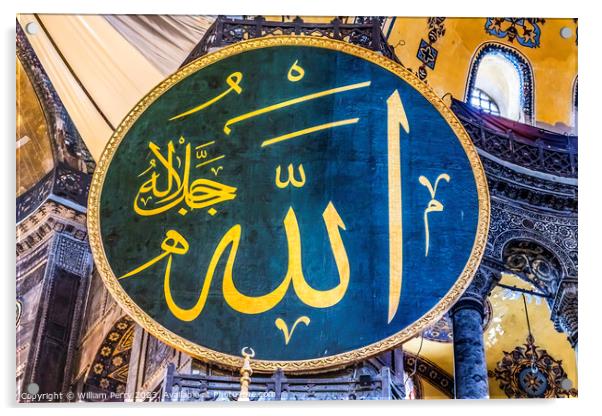 Allah Medallion Hagia Sophia Mosque Basilica Istanbul Turkey Acrylic by William Perry