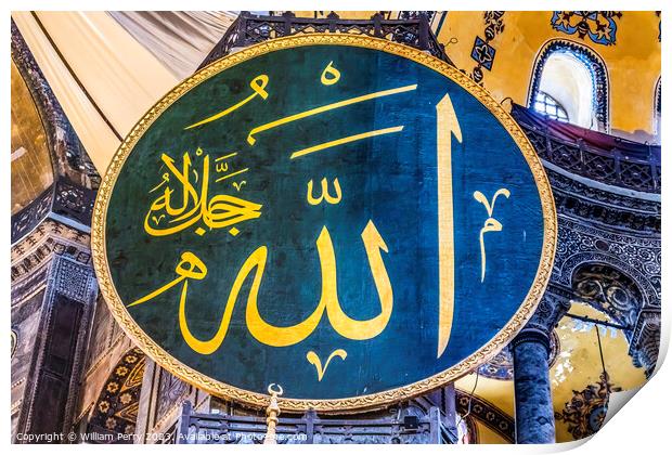 Allah Medallion Hagia Sophia Mosque Basilica Istanbul Turkey Print by William Perry