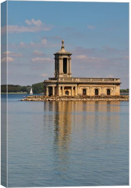 Normanton church on rutland water in reflection.  Canvas Print by Tony lopez
