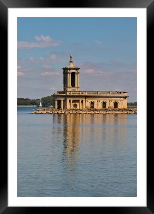 Normanton church on rutland water in reflection.  Framed Mounted Print by Tony lopez