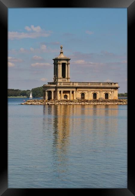 Normanton church on rutland water in reflection.  Framed Print by Tony lopez
