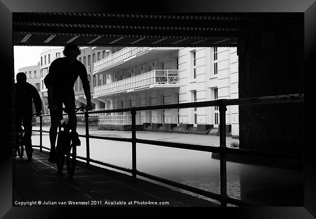 Camden Cyclists Framed Print by Julian van Woenssel