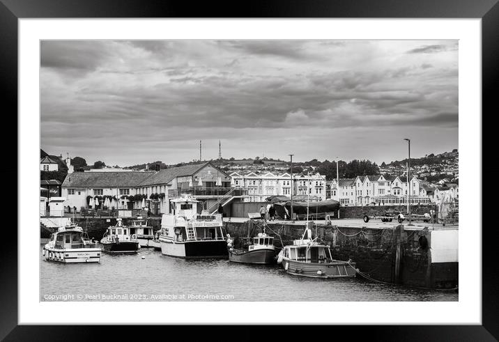 Paignton Harbour Devon Coast Monochrome Framed Mounted Print by Pearl Bucknall