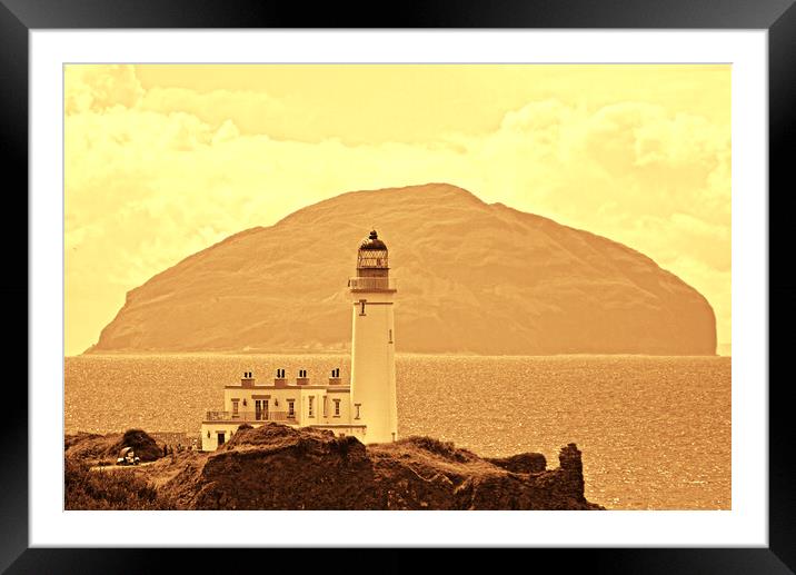 Turnberry lighthouse and Ailsa Craig (sepia) Framed Mounted Print by Allan Durward Photography