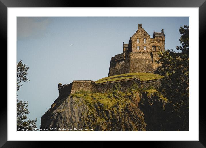 Edinburgh Castle Rising from Castle hill  Framed Mounted Print by Rowena Ko