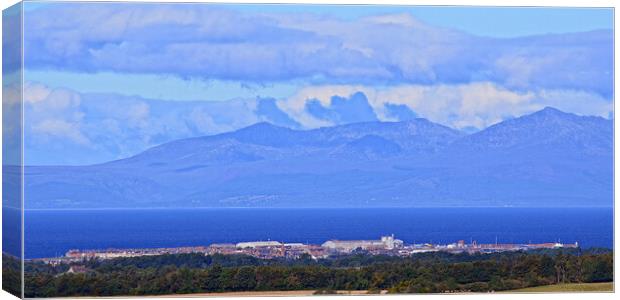 A view of Troon and Mountains on Arran Canvas Print by Allan Durward Photography