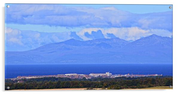 A view of Troon and Mountains on Arran Acrylic by Allan Durward Photography
