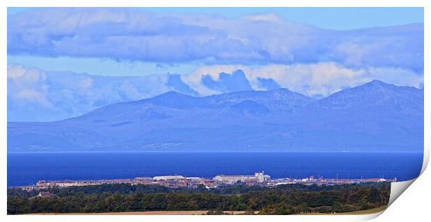 A view of Troon and Mountains on Arran Print by Allan Durward Photography