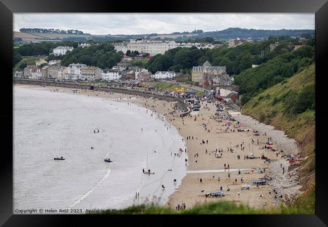 Filey Bay beach view from the Brigg Framed Print by Helen Reid