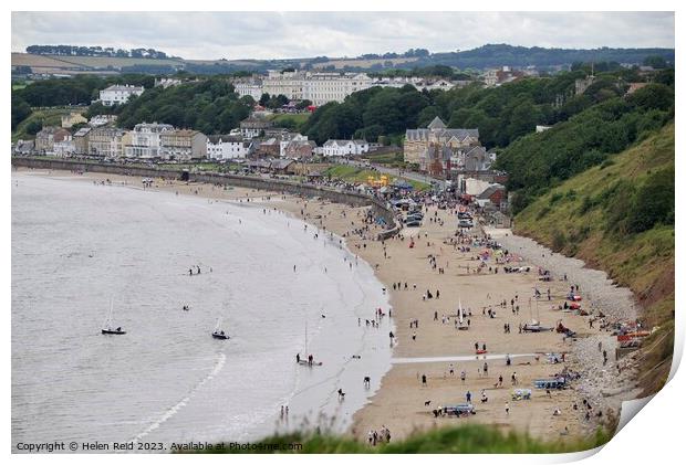 Filey Bay beach view from the Brigg Print by Helen Reid