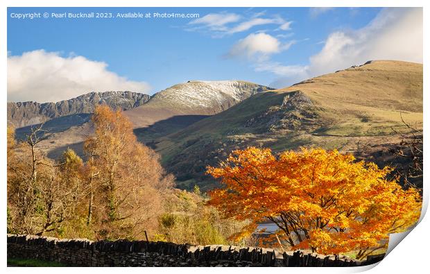 Snowdonia Mountains in Autumn Print by Pearl Bucknall