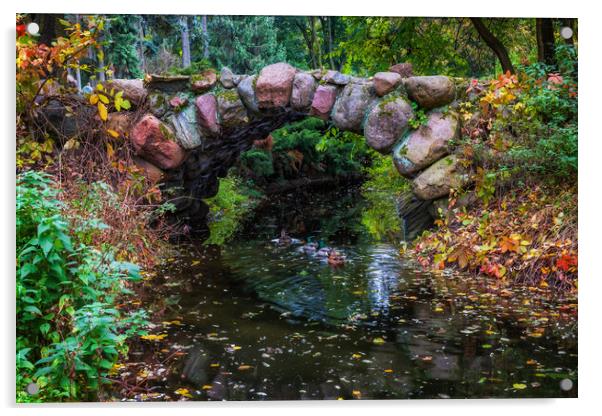 Arch Stone Bridge In Autumn Park Acrylic by Artur Bogacki