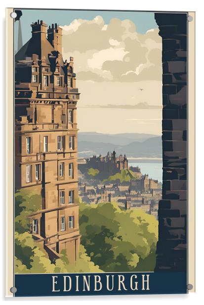 Vintage Travel Poster Edinburgh Acrylic by Picture Wizard