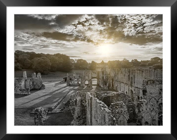 Easby Abbey Black and Light Framed Mounted Print by Tim Hill