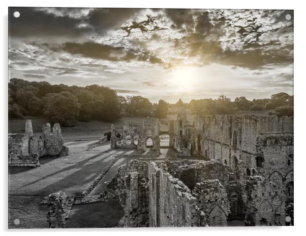Easby Abbey Black and Light Acrylic by Tim Hill