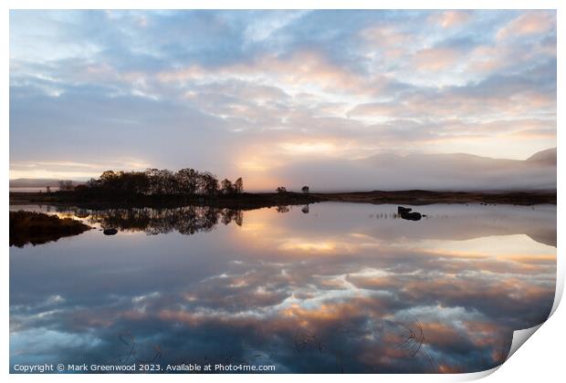 Dawn's Serenity: Highland Loch Ba Print by Mark Greenwood