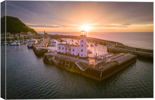 Scarborough Lighthouse Sunrise Canvas Print by Apollo Aerial Photography
