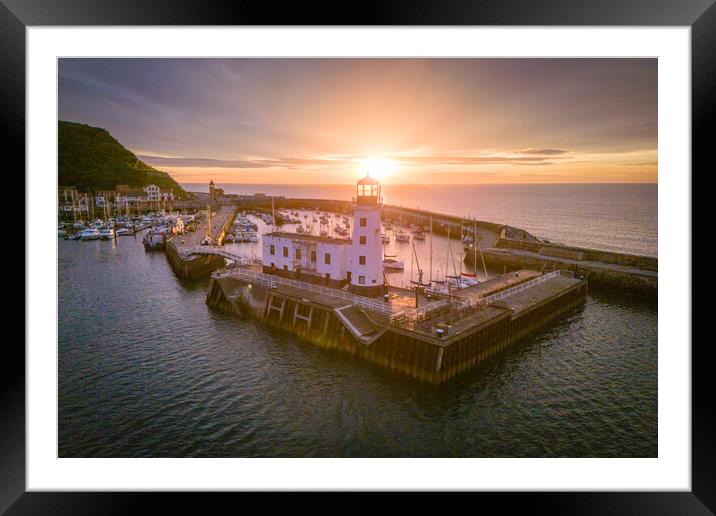 Scarborough Lighthouse Sunrise Framed Mounted Print by Apollo Aerial Photography