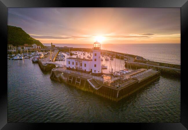 Scarborough Lighthouse Sunrise Framed Print by Apollo Aerial Photography