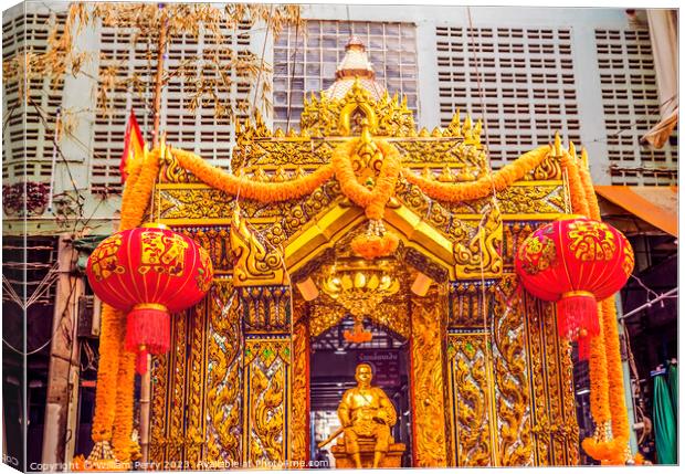 Golden King Statue Memorial Yodpiman Flower Market Bangkok Thail Canvas Print by William Perry