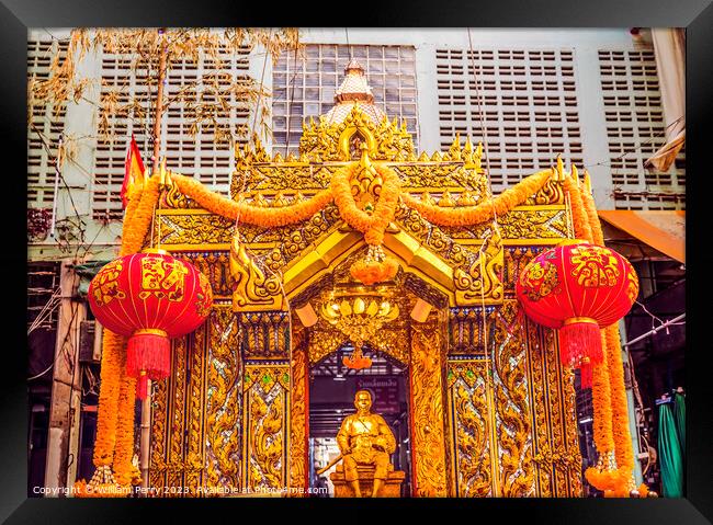 Golden King Statue Memorial Yodpiman Flower Market Bangkok Thail Framed Print by William Perry