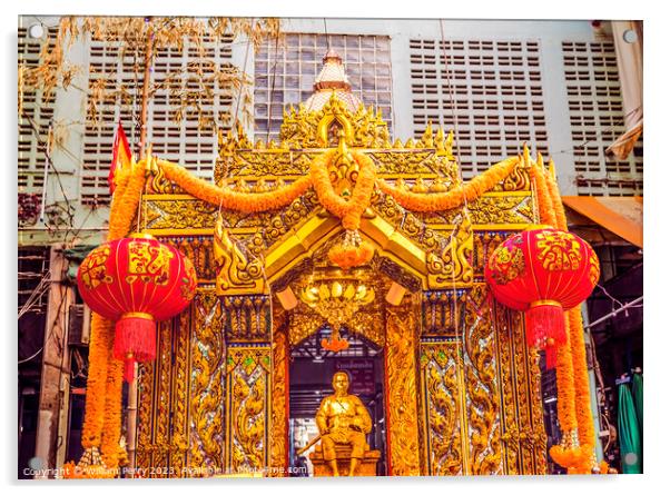 Golden King Statue Memorial Yodpiman Flower Market Bangkok Thail Acrylic by William Perry