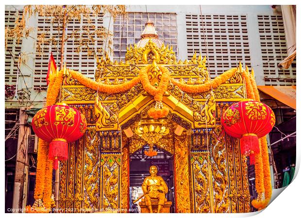 Golden King Statue Memorial Yodpiman Flower Market Bangkok Thail Print by William Perry