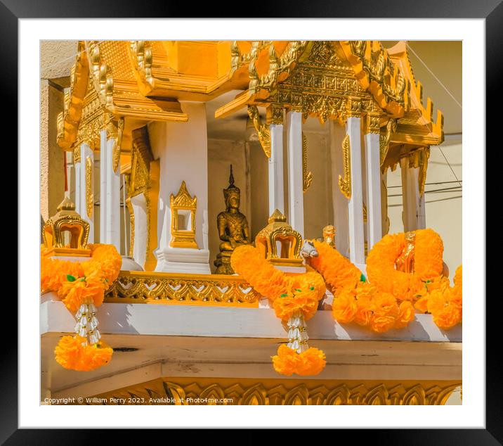 Golden Yellow Spirit House Flower Market Bangkok Thailand Framed Mounted Print by William Perry