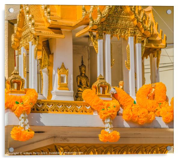 Golden Yellow Spirit House Flower Market Bangkok Thailand Acrylic by William Perry