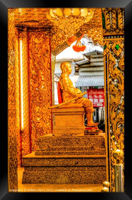Golden King Statue Yodpiman Flower Market Bangkok Thailand Framed Print by William Perry