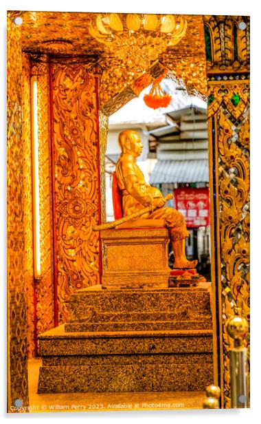 Golden King Statue Yodpiman Flower Market Bangkok Thailand Acrylic by William Perry