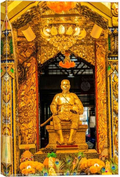 Golden King Statue Yodpiman Flower Market Bangkok Thailand Canvas Print by William Perry