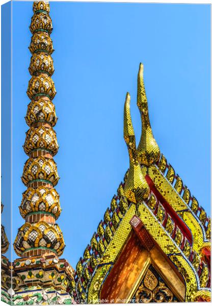 Ceraimic Chedi Spire Pavilion Roofs Wat Pho Bangkok Thailand Canvas Print by William Perry