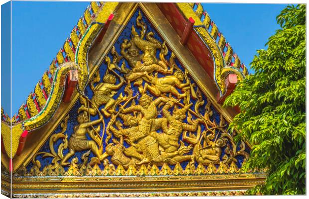 Temple Guardians Fighting Pavilion Roof Wat Pho Bangkok Thailand Canvas Print by William Perry