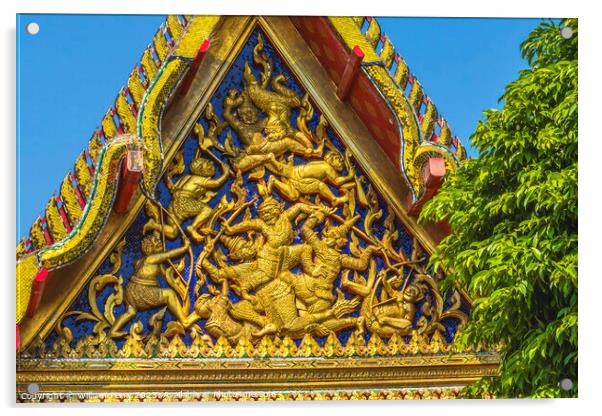 Temple Guardians Fighting Pavilion Roof Wat Pho Bangkok Thailand Acrylic by William Perry
