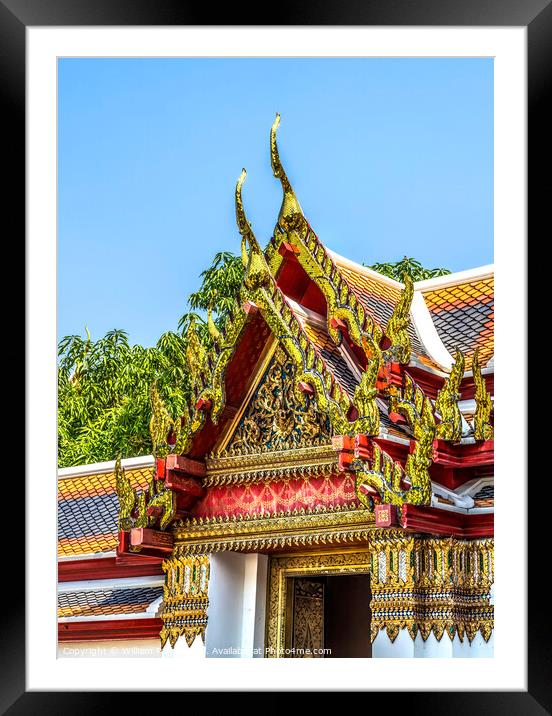 Red Buddha Pavilion Roof Wat Pho Temple Bangkok Thailand Framed Mounted Print by William Perry