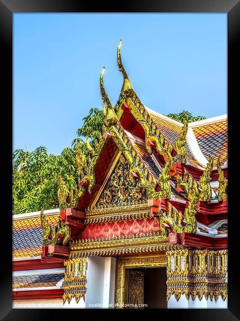 Red Buddha Pavilion Roof Wat Pho Temple Bangkok Thailand Framed Print by William Perry