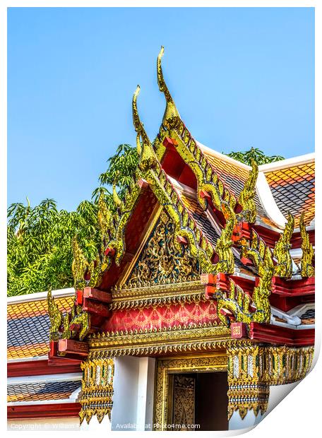 Red Buddha Pavilion Roof Wat Pho Temple Bangkok Thailand Print by William Perry