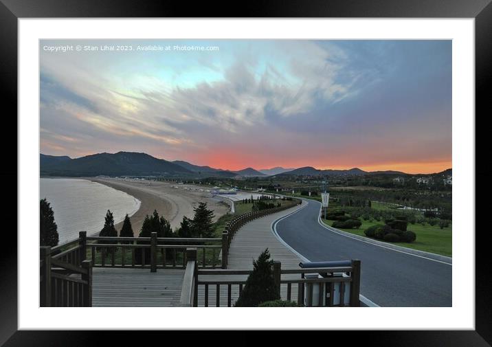 Red sunset sky over the road Framed Mounted Print by Stan Lihai