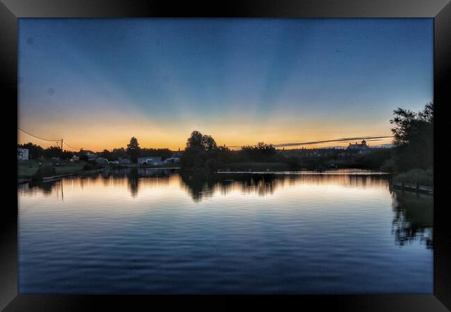 Sun  rising over the Boating lake in Brightlingsea Framed Print by Tony lopez