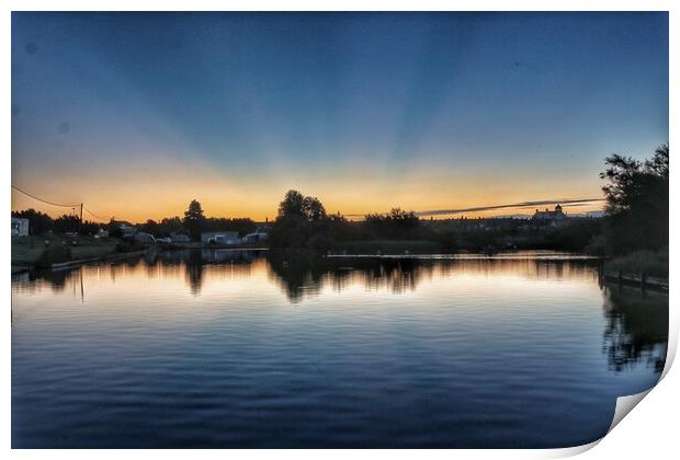 Sun  rising over the Boating lake in Brightlingsea Print by Tony lopez