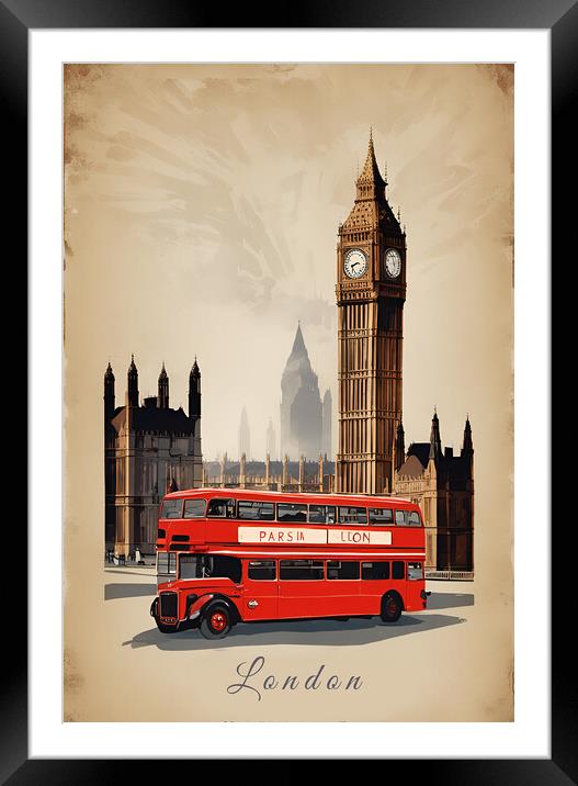 London Vintage Travel Poster  Framed Mounted Print by Picture Wizard