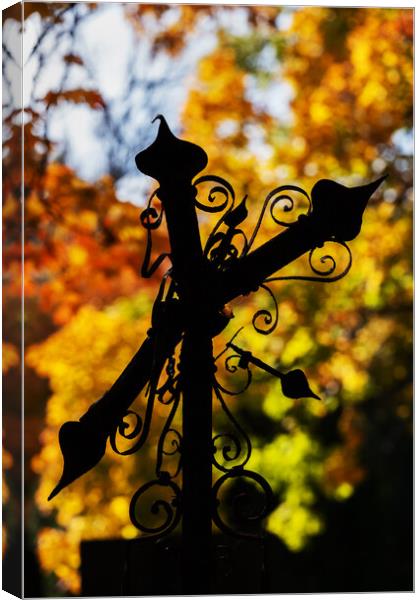 Broken Cross Silhouette In Autumn Canvas Print by Artur Bogacki