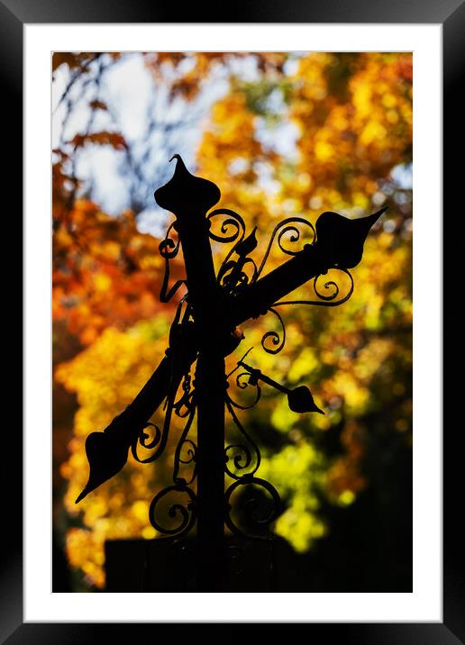 Broken Cross Silhouette In Autumn Framed Mounted Print by Artur Bogacki