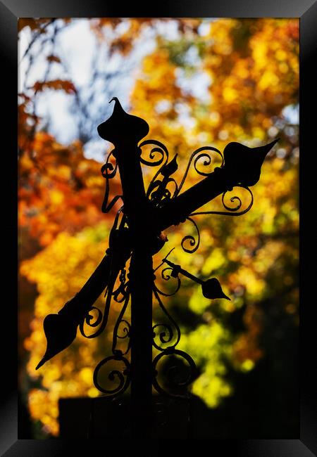 Broken Cross Silhouette In Autumn Framed Print by Artur Bogacki