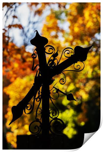 Broken Cross Silhouette In Autumn Print by Artur Bogacki